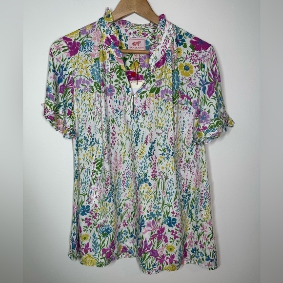 Banjanan Ebisu White Floral Blouse‎ Top Small - Picture 3 of 10